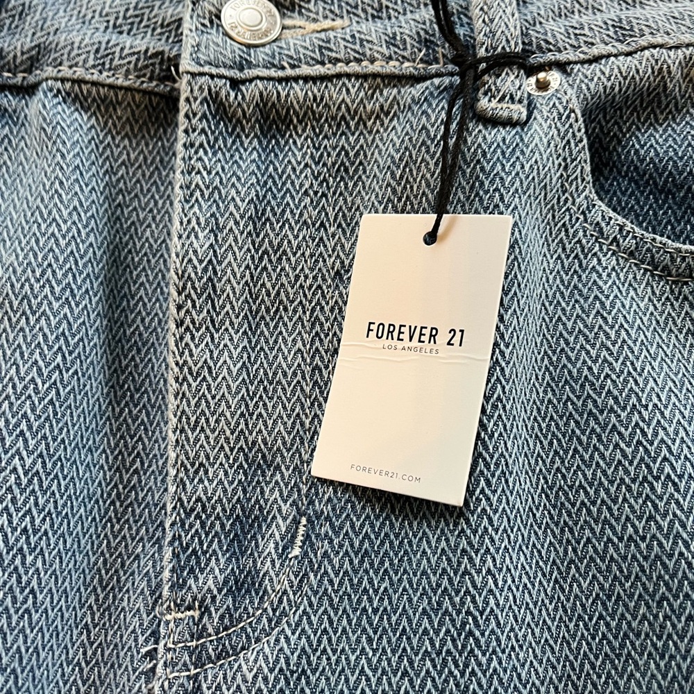 NEW 2pc Forever 21 Denim Crop Top & Skirt Chevron pattern Med Denim Small Medium - Picture 10 of 16